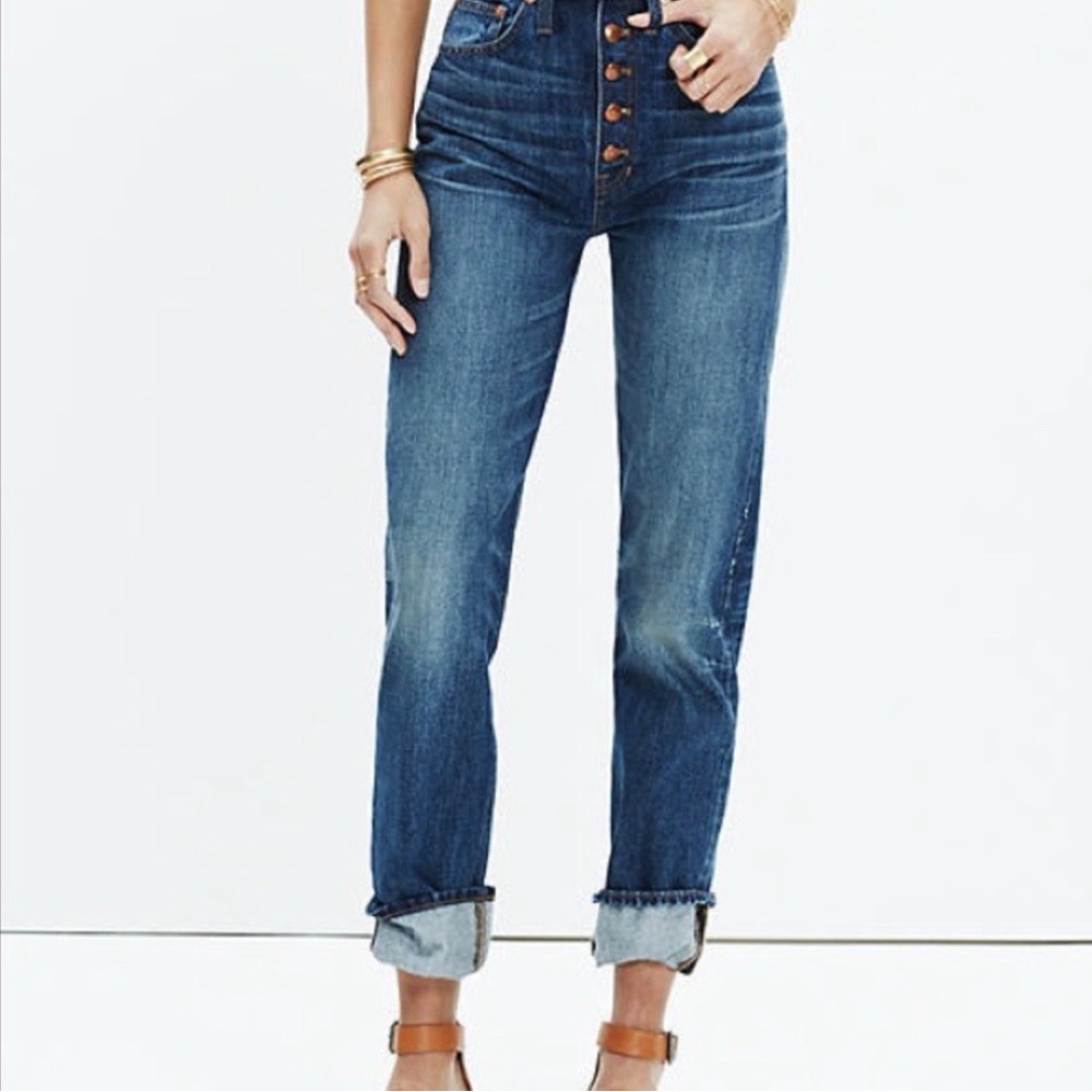Madewell Rivet and Thread Blue High-Waisted Boyfriend Jeans